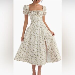 House of CB Tallulah Puff Sleeve Midi Dress size small garden print green flower